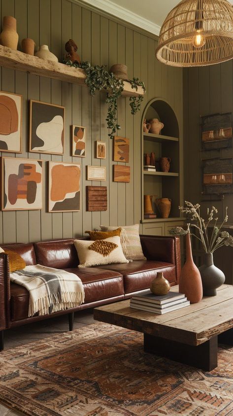 Olive green living room, earthy tones Earthy Living Rooms, Best Color Palettes, Earthy Living Room, Timeless Home, Organic Textures, Best Color, Room Designs, Living Room Ideas, Natural Materials