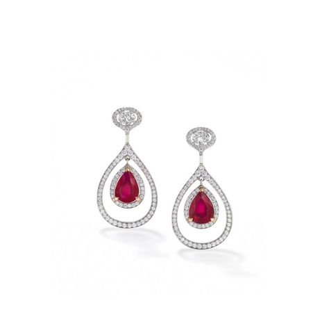 “Boodles 'Palace' collection features a pear shaped stone surrounded by tiny diamonds and set in platinum.” Vintage Palace, Titanic Jewelry, Pear Earrings, Platinum Earrings, Jewellery Sketches, Diamond Dangle Earrings, Tiny Diamond, Ruby Earrings, Western Jewelry