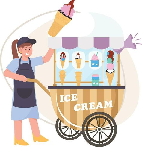 Ice Cream Seller, Vector Portrait, Vector Art, Vector Free, Ice Cream, Clip Art, Cream, Design