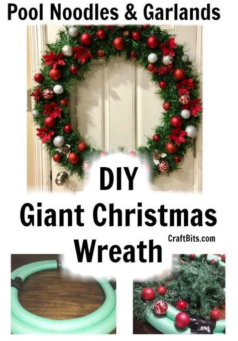 36 inch Giant Pool Noodle Christmas Wreath — CraftBits.com Giant Wreath Above Garage, Light Up Wreath Outdoor Christmas, Giant Pool Noodle Wreath, How To Make A Pool Noodle Wreath, Large Outdoor Wreath Christmas, Oversized Wreath Christmas, Christmas Pool Noodle Wreath, Pool Noodle Wreath Diy Christmas, Pool Noodle Arch Diy Christmas