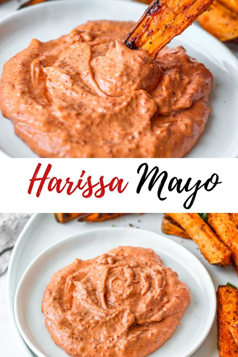 Like spicy dipping sauces? This Harissa Mayo is just the thing for you! Just two ingredients, Harissa Paste and Mayo combine to make this dipping sauce perfect for sweet potato fries, chicken tenders, anything! Harissa is a flavorful spicy paste with deep smoky flavors. Not just heat, you get flavor with Harissa too! One of my favorite sauces. Harissa Mayo, Teppanyaki Recipe, Spicy Chicken Tenders, Creamy Dipping Sauce, Burgers Chicken, Yogurt Dipping Sauce, Easy Dipping Sauce, Spicy Hummus, Harissa Recipes