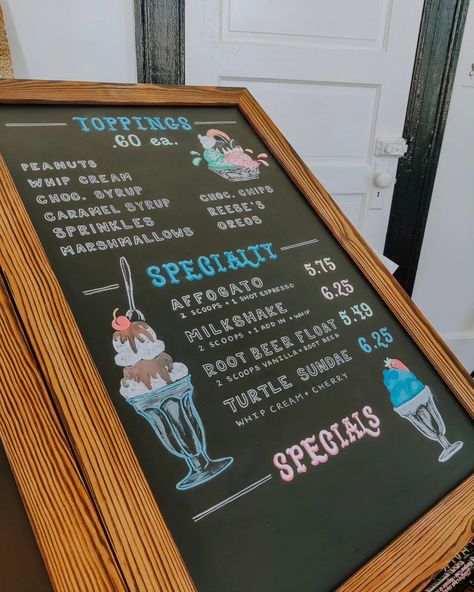 🍦🍦 I just want to eat all the ice cream at @mainstreetcoffeeco_ McCormick 🍦🍦 Freehand lettered menu boards. Ice Cream Menu Board, Donut Business, Ice Cream Menu, Menu Boards, Caramel Syrup, Root Beer Float, Menu Board, Root Beer, Whiteboard