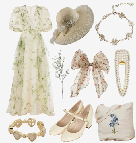 Bridgerton Accessories Aesthetic, Cottage Style Outfits, Bridgerton Outfit Ideas, Bridgerton Aesthetic Outfits, Princess Core Aesthetic Outfit, Bridgerton Outfits Inspired, Modern Cottage Core Outfit, Modern Cottagecore Outfit, Cottagecore Capsule Wardrobe