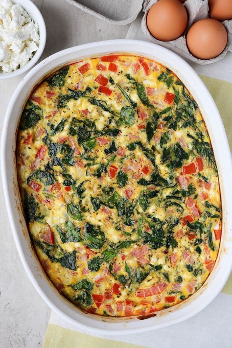 The best part of this Greek Omelette Casserole recipe is that it is incredibly versatile so feel free to mix up the vegetables based on what you have on hand. Author: Stephanie Kay Prep Time: 5 minutes Cook Time: 25 minutes Total Time: 30 minutes Yield: 4-6 servings 1x Category: Breakfast Cuisine: Paleo, Vegetarian, Gluten-Free SCALE 1x2x3x ingredients 10 eggs, whisked 1 tablespoon olive oil 1 small white onion, diced 3 cups spinach, well packed 1 teaspoon oregano 1/2 teaspoon sea salt 3 tomato Greek Tapas, Omelette Casserole, Greek Omelette, Eggs Muffins, Tomatoes And Feta Cheese, Balanced Recipes, Greek Breakfast, Eggs Spinach, Tomatoes And Feta