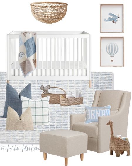 Baby Boy Nursery Artwork, Baby Boy Blue Nursery, Boy Nursery Artwork, Airplane Nursery Boy, Nursery Rugs Boy, Baby Blue Bedrooms, Boy Nursery Design, Baby Blue Nursery, Nursery Rocker