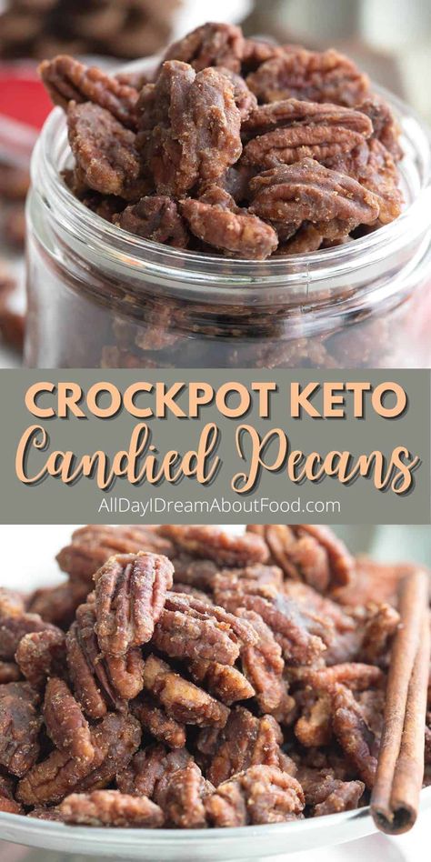 Keto Sweet And Salty Snacks, Keto Pecans Candied Easy, Keto Roasted Pecans, Low Carb Pecan Recipes, Keto Crockpot Candy, Keto Candied Almonds, Keto Nut Recipes, Keto Candied Walnut Recipes, Keto Date Recipes