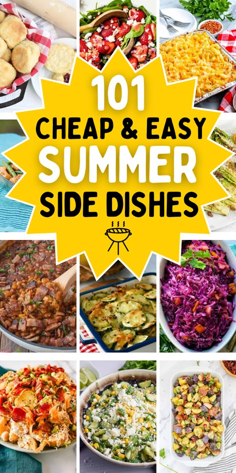 bbq side dishes for a crowd Best Cookout Side Dishes Easy, Summer Bbq Food Side Dishes, Picnic Side Dish Ideas, Easy And Cheap Side Dishes, Easy Summer Sides For Bbq, Hot Weather Potluck Dishes, Spring Cookout Foods, Good To Take To A Party, Easy Side Dishes For Dinner Healthy