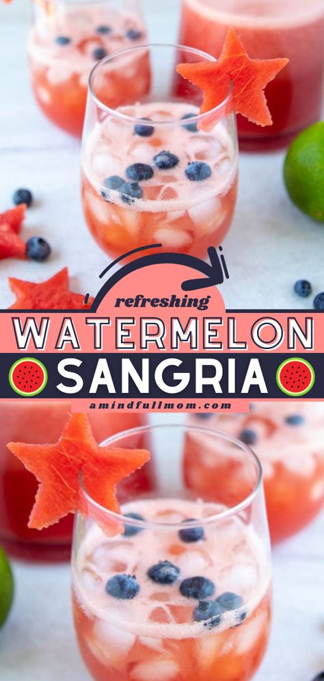 Watermelon Sangria Watermelon Fourth Of July, Forth Of July Alcohol Punch, 4th July Mocktail, 4th Of July Champagne Cocktail, Quick 4th Of July Appetizers, Fourth Of July Batch Cocktails, Fourth Of July Mojito, 4th Of July Beverages Alcoholic, 4 Of July Cocktails