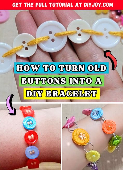 Button Bracelet Diy Simple, Projects With Buttons, Button Art Projects, Button Bracelets, Rose Crochet, Button Bracelet, Diy Buttons, How To Make Buttons, Kids Recipes