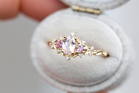 Fairytale Engagement Rings, Pink Engagement, Sapphire Side Stones, Queen Rings, Pink Engagement Ring, Pink Sapphire Ring Engagement, Fairy Ring, Peach Sapphire, Cute Engagement Rings