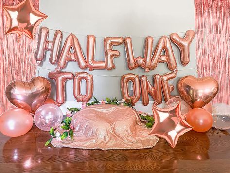 JeVenis Rose Gold Half Way To One Balloons Half Way To One Decoration Half Birthday Decoration Half Birthday Balloons Half Birthday Party Supplies Half Birthday Theme For Girl, Half Birthday Decoration, Pink Balloon Decorations, Half Way To One, One Decoration, Happy Half Birthday, Half Birthday Party, Birthday Cartoon, One Balloon