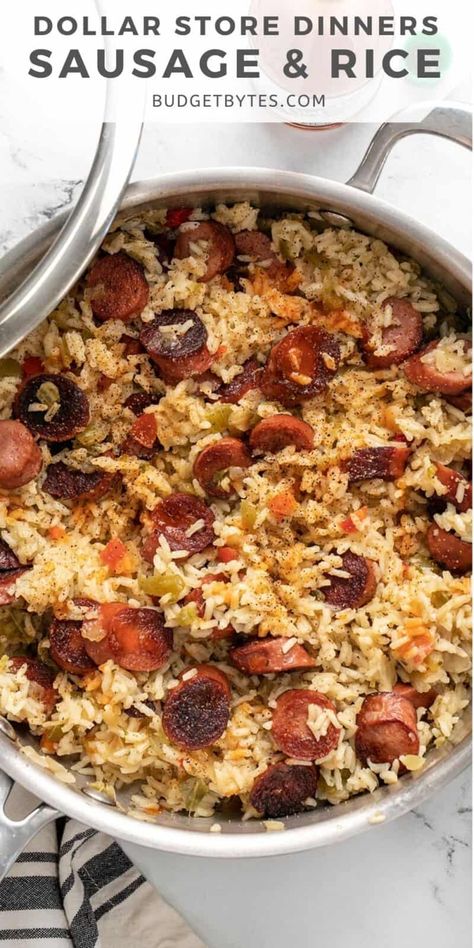 Sausage And Rice Skillet, Budget Friendly Dinner Recipes, Sausage And Rice, Budget Dinner Recipes, Cajun Sausage, Sausage Rice, Rice Side Dish Recipes, Rice Skillet, Budget Bytes