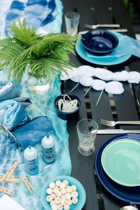 Shibori Tie-Dye Table Settings Tie Dye Party, Tie Dye Kit, Summer Tie Dye, Shibori Tie Dye, Play Date, Tie Dye Colors, Tie Dye Designs, Beat The Heat, Cool Tones