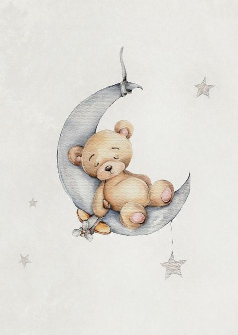 Stars Poster, Teddy Bear Cartoon, Bear Poster, Hantverk Diy, Bunny Poster, Sleepy Bear, Baby Teddy Bear, Baby Poster, Bike Poster