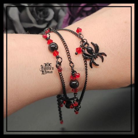 🖤🕷️🕸️❤️ New ~ Black Spider Crystal Bracelet! 🕸️ Matching Earrings and Necklace Too!🔥 . 🔥Check out the Website!👇 . 🌛hekatesrealm.com🌜 . . . . . 🌛🌝🌜 #hekatesrealm #spiderjewelry #spiderbracelet #spookyjewelry #spooky #spookyseason #spookyvibes #spookythings #spookyeveryday #spookybabe #spookylife #wednesdayvibes #wednesdayaddams #gothicsoul #gothicgirl #gothgirl #gothsofinstagram #gothstyle #gothicfashion #gothaesthetic #gothvibes #halloween #everydayishalloween #halloweeneveryday #halloweenob... Goth Bracelets, Goth Stuff, Hex Girls, Spider Jewelry, Kandi Kid, Red Beaded Bracelet, Halloween Everyday, Goth Jewelry, Black Spider