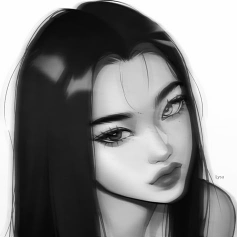 Digital Art Girl, Art Girl, Long Hair, Digital Art, Black And White, The World, Music, Anime, Hair