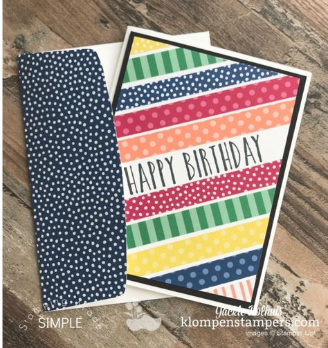 Gift Packaging Ideas, Jackie Bolhuis, Strip Cards, Scrappy Cards, Handmade Cards Diy, Paper Crafting Projects, Washi Tape Cards, Birthday Card Craft, Paper Scraps