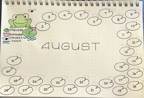 Bullet Journal Frog and Lilypad Design Frog Mood Tracker, Frog Doodle, Boulet Journal, Turtle Theme, March Themes, Bullet Journal 2019, Frog Theme, Bullet Journal Mood Tracker Ideas, Year Planner