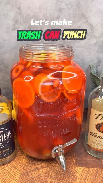 Trash Can Punch Recipe, Trash Can Drink, Hunch Punch, Trash Can Punch, Texas Trash, Alcoholic Punch, Strawberry Vodka, Hawaiian Punch, Oranges And Lemons