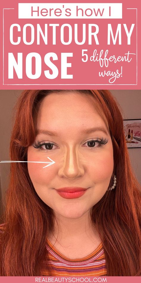 woman doing nose contour Contouring Bulbous Nose, How To Contour Roman Nose, How To Contour A Wide Nose, How To Make Nose Smaller, How To Make Your Nose Smaller, Make Nose Smaller, Contouring Nose, Contour Tips, Makeup Nose