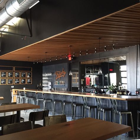 Everything about this is great Taproom Design Brewery, Tap Room Brewery Design, Beer Shop Design, Beer Bar Ideas, Taproom Design, Taproom Ideas, Warehouse Bar, Modern Brewery, Brewery Interior