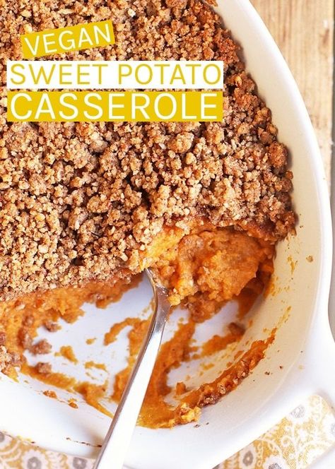 Paleo Sweet Potato Casserole, Vegan Sweet Potato Casserole, Vegan Thanksgiving Dinner, Pecan Crust, Vegan Casserole, Healthy Thanksgiving Recipes, Vegan Holiday Recipes, Candied Sweet Potatoes, Vegan Thanksgiving Recipes