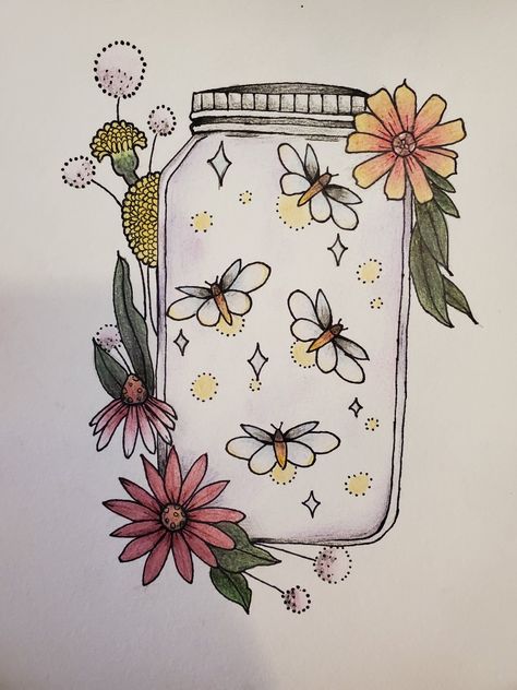 Firefly In A Jar Drawing, Lightening Bug Drawing, Jar Of Fireflies Drawing, Lighting Bug Drawing, Lightning Bug Jar Tattoo, Cute Firefly Drawing, Jar Of Lightning Bugs Tattoo, Light Bug Tattoo, Mason Jar Drawing Simple