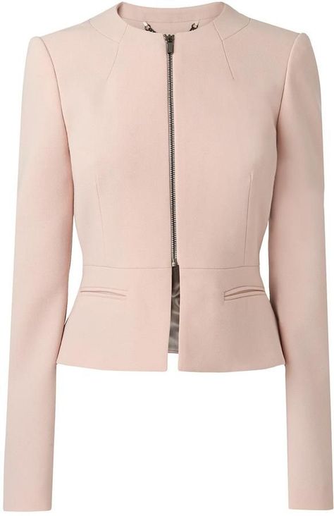 LK Bennett Una Tailored Peplum Jacket                                                                                                                                                       Blush Pink Pink Blazers, Peach Jacket, Peach Blazer, Collarless Blazer, Jacket Summer, Summer Blazer, Blazer Pink, Peplum Blazer, Collarless Jacket