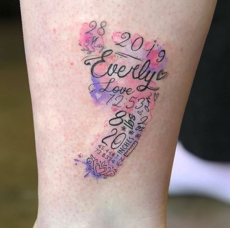 Parent Tattoo, 34 Tattoo, Daughter Tattoo Ideas, Baby Footprint Tattoo, 27 Tattoo, Baby Tattoo Designs, Baby Name Tattoos, Parent Tattoos