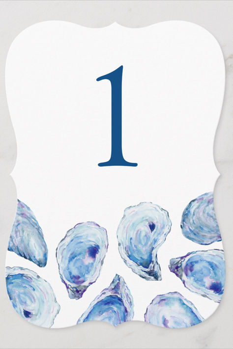 Guide your guests with our elegant beach wedding table numbers, featuring a charming blue watercolor oyster shell design. These table numbers add a touch of coastal charm to your reception decor. Ideal for weddings at popular seaside East Coast venues like Belle Mer in Rhode Island, The Ocean House in Connecticut, Oceanbleu in New York, Wychmere Beach Club in Massachusetts, and The Ritz-Carlton in Florida. Oyster Watercolor, Beach Wedding Table Numbers, Watercolor Oyster, Elegant Beach Wedding, Wychmere Beach Club, Beach Wedding Tables, Jersey Shore Wedding, East Coast Wedding, Ocean House