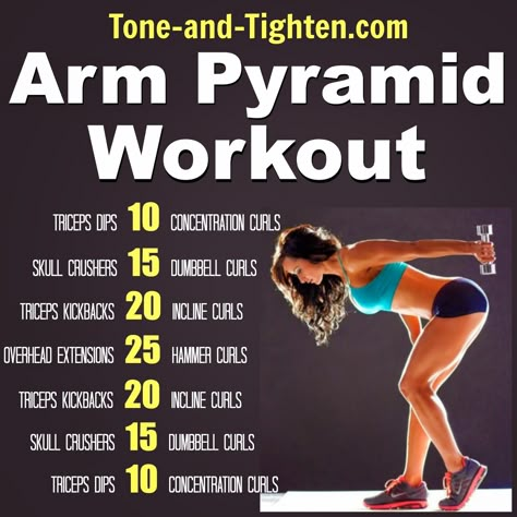 Arm Pyramid Workout on Tone-and-Tighten.com Tighten Arms, Arm Fitness, Fitness Before After, Pyramid Workout, Flabby Arms, Arm Exercises, Weekly Workout Plans, Daily Workouts, Exercise Tips