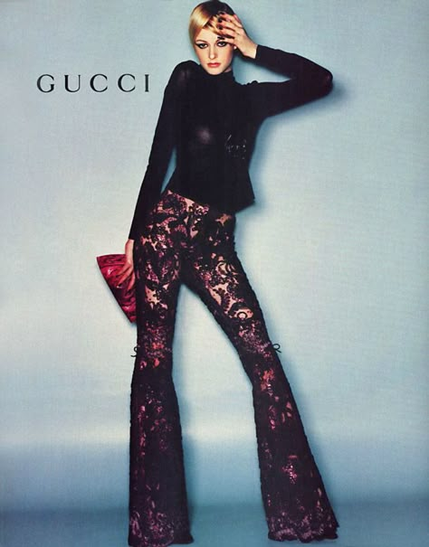 Gucci Ad, Gucci Campaign, Tom Ford Gucci, Lace Pants, Gucci Fashion, Flare Trousers, Soft Grunge, How To Pose, Style Outfits