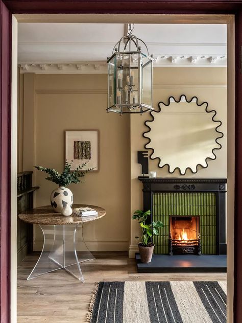 Hearth Tiles, Mirrored Side Tables, Add A Room, English Interior, Room Diffuser, Chimney Breast, Superking Bed, Decorative Spheres, Fireplace Hearth