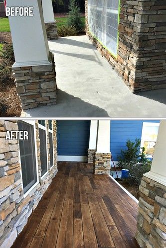 Concrete Patio Makeover, Architecture Renovation, Front Porch Makeover, Concrete Patios, Porch Remodel, Painting Concrete Porch, Stone Pillars, Porch Makeover, Porch Flooring