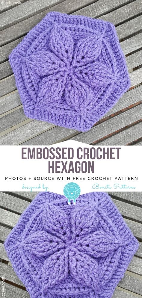 Flower Granny Hexagon, Granny Squares Ideas, Crochet Carpets, Crochet Granny Hexagon, Embossed Crochet, Crochet Hexagons, Hexagon Crochet Pattern, Granny Hexagon, Crochet Throws