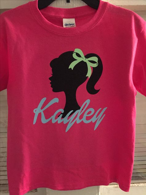 Barbie monogramed shirt girls birthday shirt Diy Barbie Shirt For Women, Office Party Theme Ideas, Office Party Theme, Office Themed Party, Barbie Painting, Barbie Pool Party, Barbie Pool, Birthday Shirt Ideas, Girls Birthday Shirt