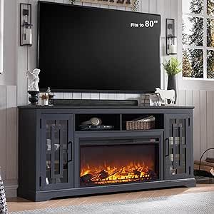 Amazon.com: JXQTLINGMU Fireplace TV Stand with 36" Electric Fireplace for 75 80 Inch TV, Farmhouse 32" Tall Highboy Entertainment Center w/6 Shelves, Modern Media Console Storage Cabinet for Living Room, Black : Home & Kitchen 80 Inch Tv, Farmhouse Style Tv Stand, Cabinets With Glass Doors, Modern Media Console, Fireplace Entertainment Center, Living Room Black, Farmhouse Fireplace, Glass Fireplace, Rustic Fireplaces