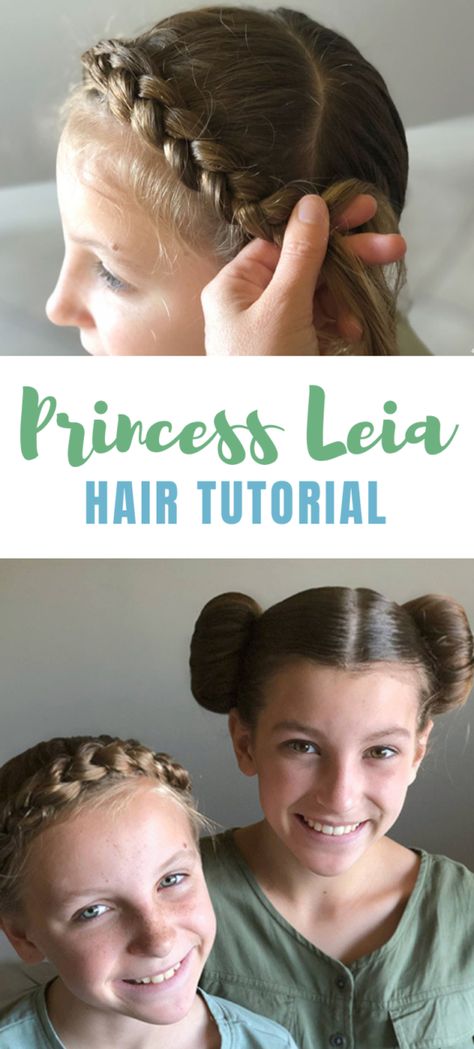 Princess Leia Hair Tutorial www.orsoshesays.com #starwars #princessleia #hairstyles Princess Leia Braid Crown, Leia Buns Tutorial, Princess Leia Hair Diy, Star Wars Girl Hairstyles, Diy Princess Leia Buns, Princess Leia Belt Diy, How To Do Princess Leia Buns, Princess Leia Braids, Leia Braid Crown