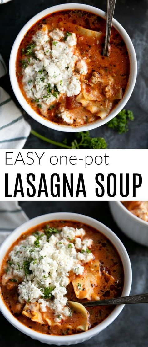 One Pot Lasagna Soup Recipe #sponsored #lasagnasoup #soup #lasagna #onepot #souprecipe #pasta #noodles | For this recipe and more visit, https://theforkedspoon.com/one-pot-lasagna-soup via @theforkedspoon One Pot Lasagna Soup, One Pot Lasagna, Lasagna Soup Recipe, Pot Lasagna, Classic Lasagna, Lasagna Soup, Ultimate Comfort Food, Pizza Pasta, One Pot