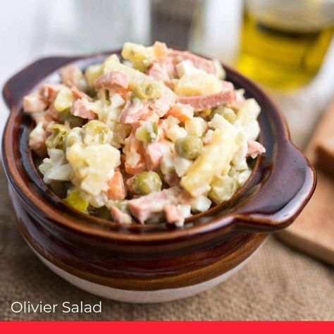 Olivier/Russian Salad - Chef's Pencil Ukrainian Borscht, Olivier Salad, Chicken Kiev, Ukrainian Recipes, Salad Dishes, European Cuisine, Cold Dishes, Potatoe Salad Recipe, Russian Recipes