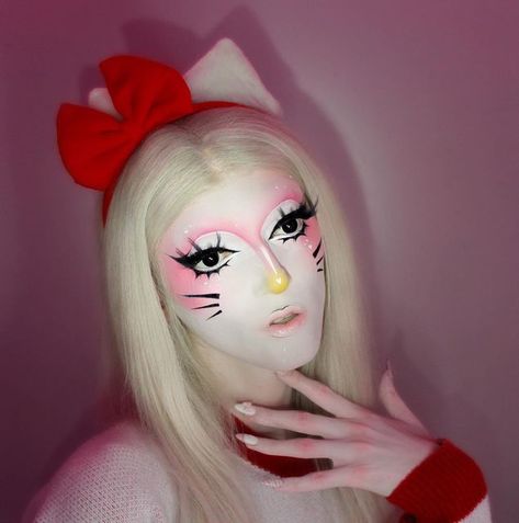 Hello Kitty Costume Makeup, Hello Kitty Makeup Look Easy, Hello Kitty Makeup Halloween, Hello Kitty Inspired Makeup, My Melody Makeup Look, Hello Kitty Makeup Look, My Melody Makeup, Hello Kitty Face Paint, Sanrio Cosplay