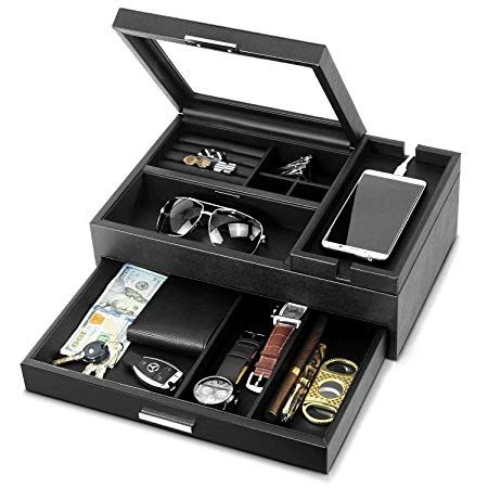 Amazon.com: Lifomenz Co Mens Jewelry Box Valet Tray with Drawer and Charging Station Organizer,Nightstand Organizer for Men Jewelry Tray,Catchall Tray for Men Accessories Organizer: Home & Kitchen Mens Organizer, Mens Valet Tray, Charging Station Organizer, Mens Accessories Vintage, Mens Valet, Mens Accessories Bracelet, Mens Jewelry Box, Nightstand Organization, Organizer Ideas