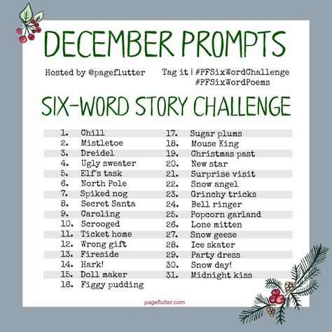 December Prompts 2023, Christmas Story Prompts, Christmas Romance Writing Prompts, Christmas Writing Ideas, December Writing Challenge, December Journal Prompts Kindergarten, Christmas Prompts Writing, Writing Prompts Christmas, December Prompts