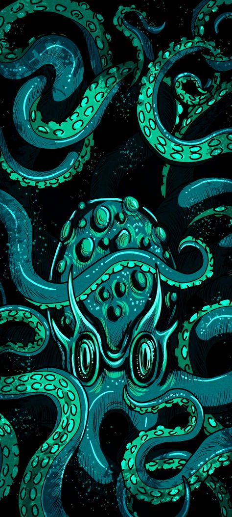 Octopus Wallpaper, Giant Octopus, Asian Wallpaper, Swag Wallpaper, Sick Designs, Ocean Wallpaper, Futuristic Art, Scary Art, Art Wallpaper Iphone