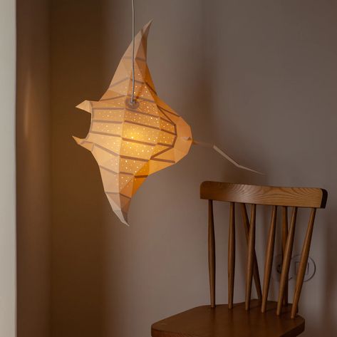 Manta Ray DIY Pendant Paperlamp Pre-cut Papercraft Kit - Etsy Papercraft Gifts, Magical Lighting, Lantern Parade, 3d Ideas, Bracket Lights, Manta Ray, Elegant Lady, Gentle Giant, Led Light Bulbs