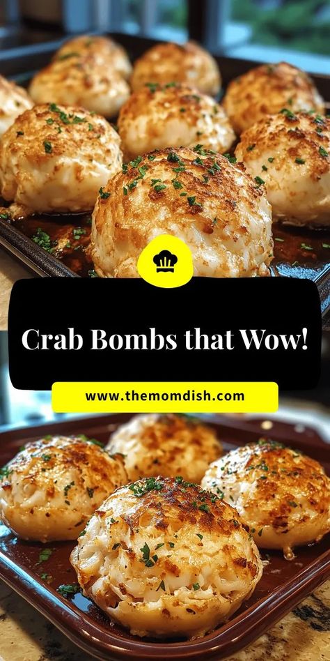 Discover the irresistible Famous Crab Bombs recipe that will elevate your seafood game! These delicious crab-filled delights are perfect for appetizers or a special meal. Made with fresh crab meat, savory spices, and a crispy coating, they're sure to impress your family and friends. Ideal for parties, gatherings, or a cozy night in, these crab bombs are easy to make and bursting with flavor. Try them today and enjoy a taste of coastal cuisine! Bombe Recipe, Spicy Mayo, Crab Recipes, Crab Meat, Crab Cakes, Cozy Night, Seafood Dishes, Fish And Seafood, Seafood Recipes