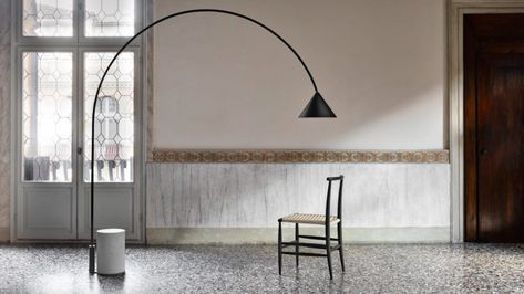 Designer Francesco Faccin has created a version of the Pelleossa wooden chair with a rushed seat for Italian furniture brand Miniforms. Italian Furniture Brands, Concrete Forms, Arched Floor Lamp, Arc Lamp, Stand Light, Floor Lamp Design, Light Design, Italian Furniture, Design Milk