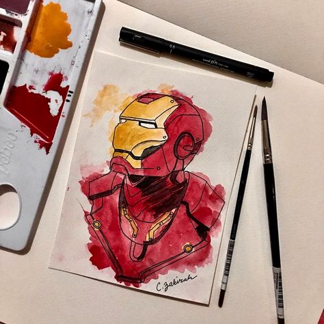 Marvel Art Painting, Marvel Drawings Ideas, Iron Man Art Draw, Marvel Art Ideas, Marvel Drawing Ideas Art, Marvel Art Drawings Sketch, Marvel Watercolor Art, Marvel Painting Ideas, Ironman Painting