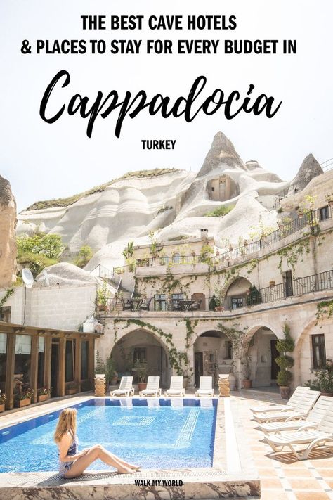 The only guide you’ll need about where to stay in Cappadocia! We take you through some stunning cave hotels and the best options for every budget. #Cappadocia #Turkey #Goreme #Uchisar #HotelsInCappadocia #BalloonsInCappadocia Cave Hotels Cappadocia Turkey, Cappadocia Turkey Hotels, Cave Hotel Cappadocia, Couple Vacay, Cappadocia Hotel, Goreme Turkey, Turkish Travel, Turkey Travel Guide, Cave Hotel