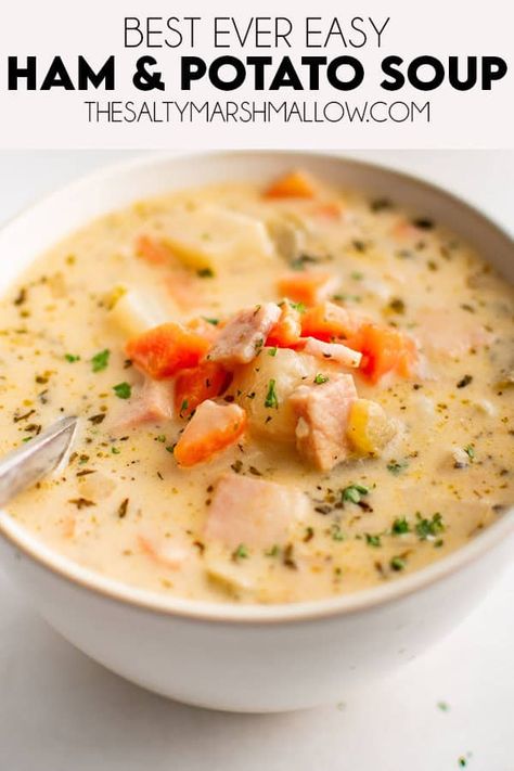 Ham and Potato Soup Cheesy Potato Soup With Ham, Ham And Potato Soup Dairy Free, Loaded Ham And Potato Soup, Potato Ham Soup Recipe, Ham Cheese Soup, Easy Ham And Potato Soup, Potato Soup With Ham, Potato Ham Soup, Cheesy Ham And Potato Soup